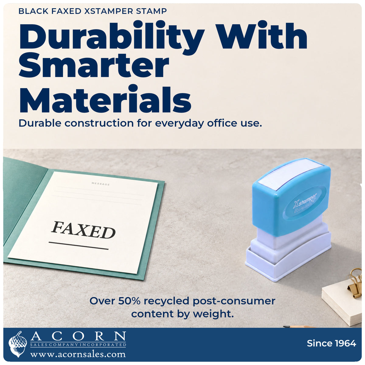 Features of the Xstamper Faxed Document Stamp – Black Pre-Inked: pre-inked Xstamper 1216, 1-5/8 x 1/2 in imprint