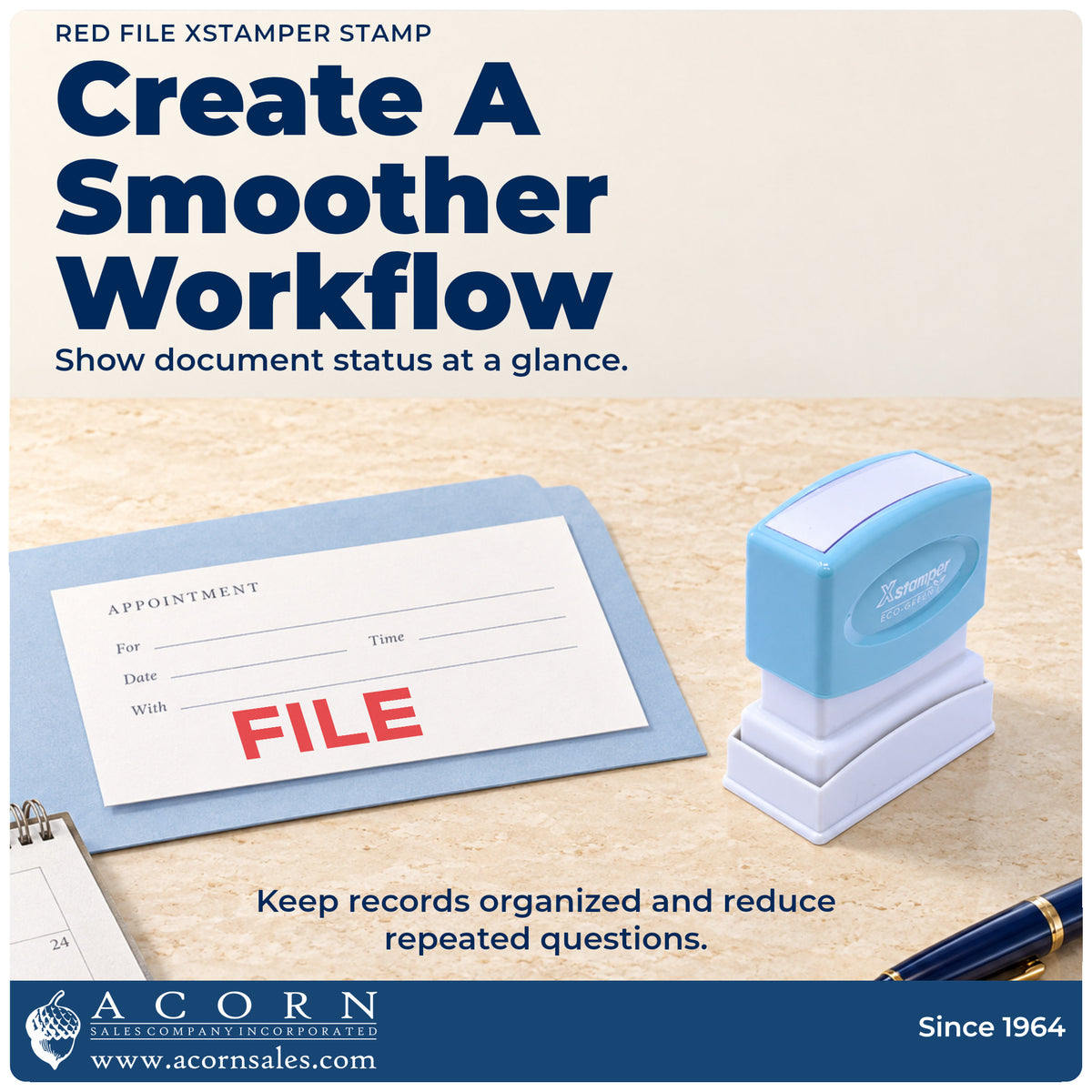 Office workflow showing where the "File" stamp marks documents