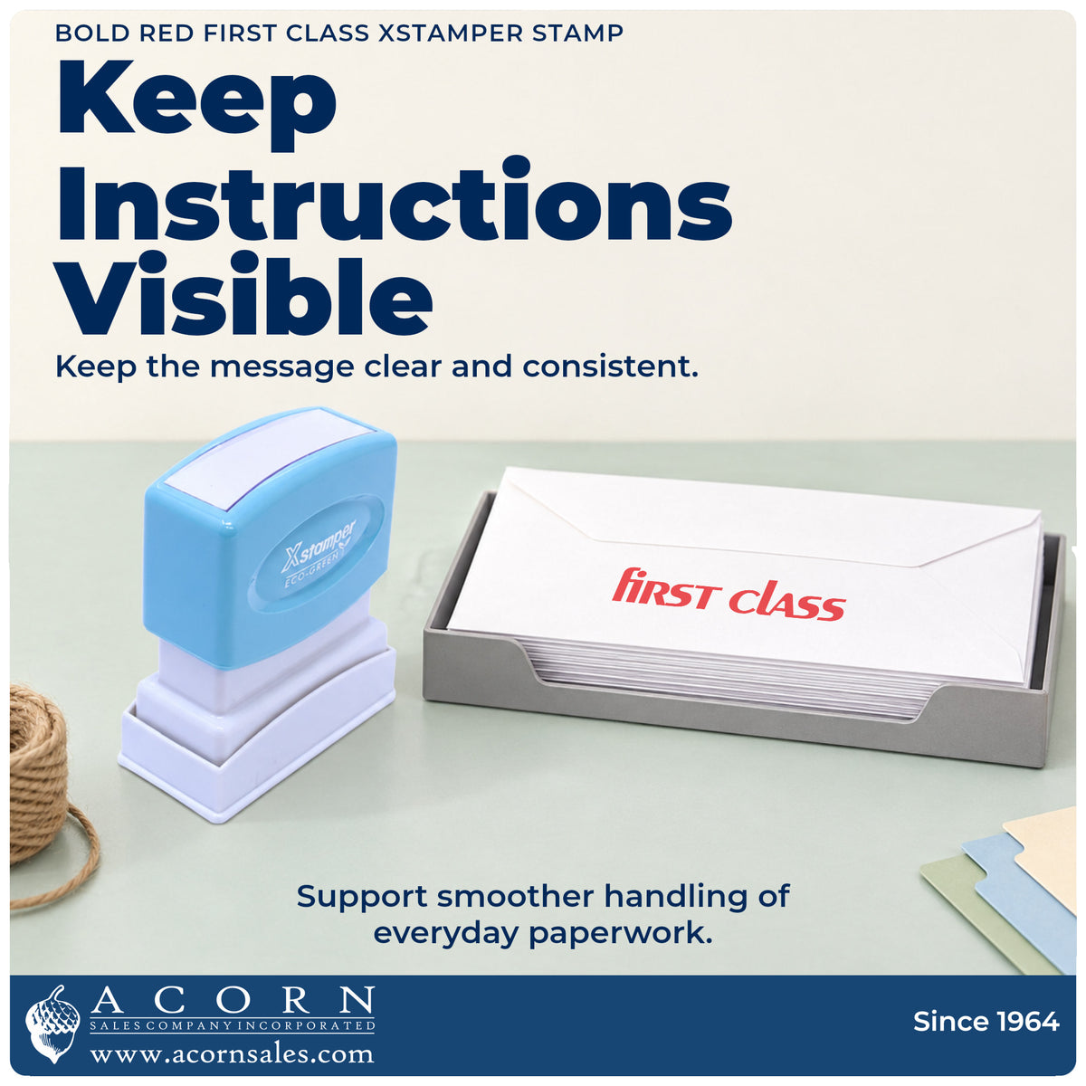 Office workflow showing where the "First class" stamp marks documents
