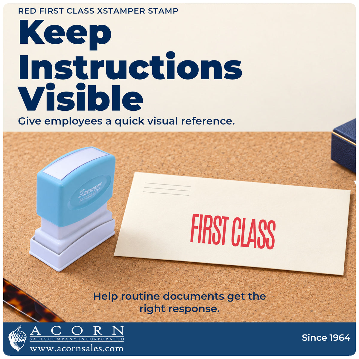 Office workflow showing where the "First class" stamp marks documents