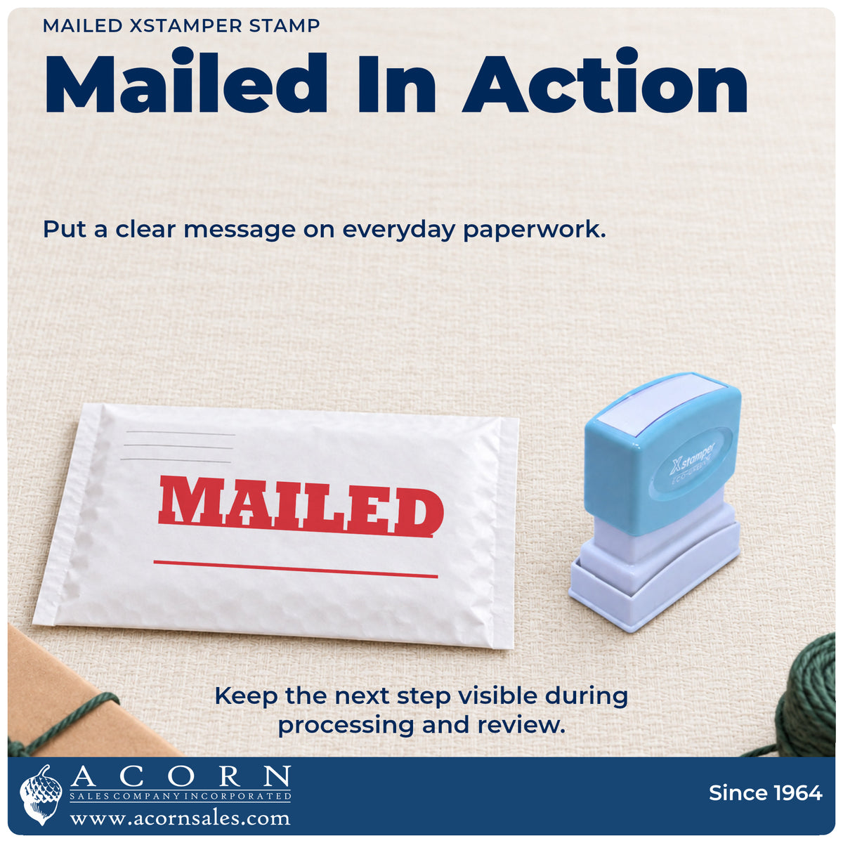 Mailed Stamp For Mail Processing being pressed to leave an imprint reading "Mailed"
