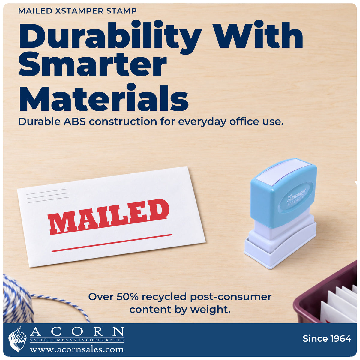 Features of the Mailed Stamp For Mail Processing: pre-inked Xstamper 1218, 1-5/8 x 1/2 in imprint