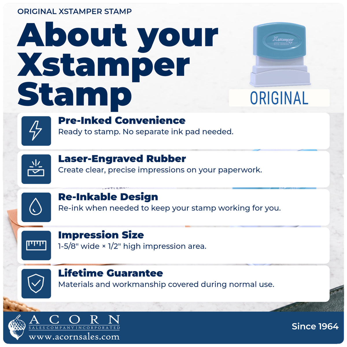 About your Original Document Stamp: Xstamper 1111 pre-inked stock stamp facts