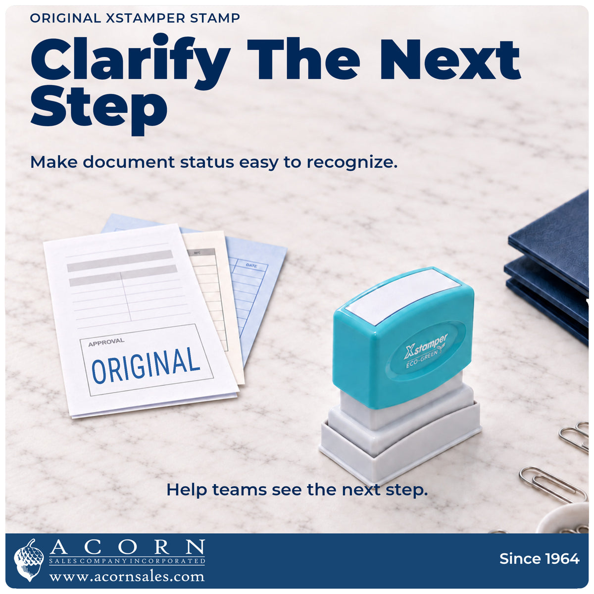 Office workflow showing where the "Original" stamp marks documents