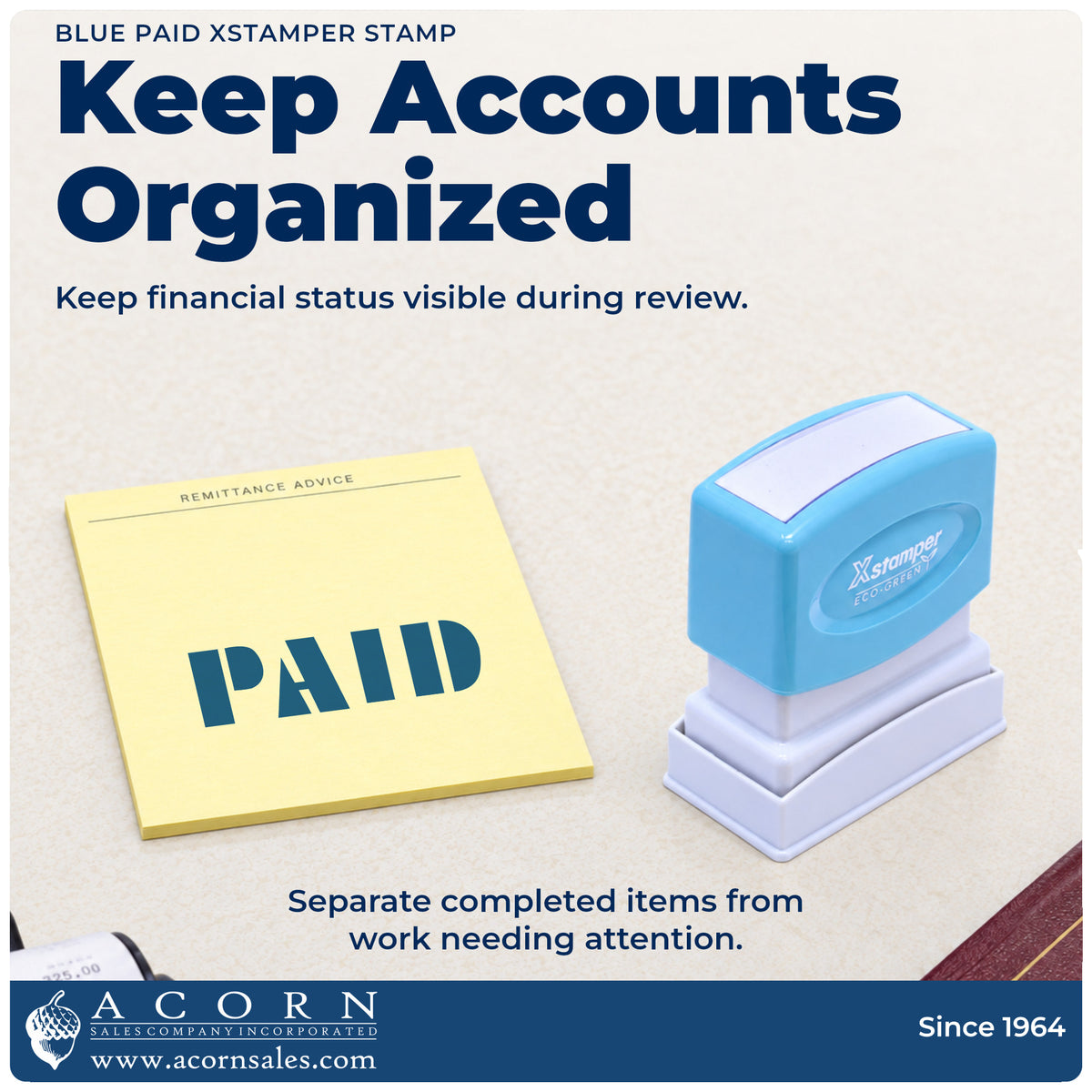 Office workflow showing where the "Paid" stamp marks documents