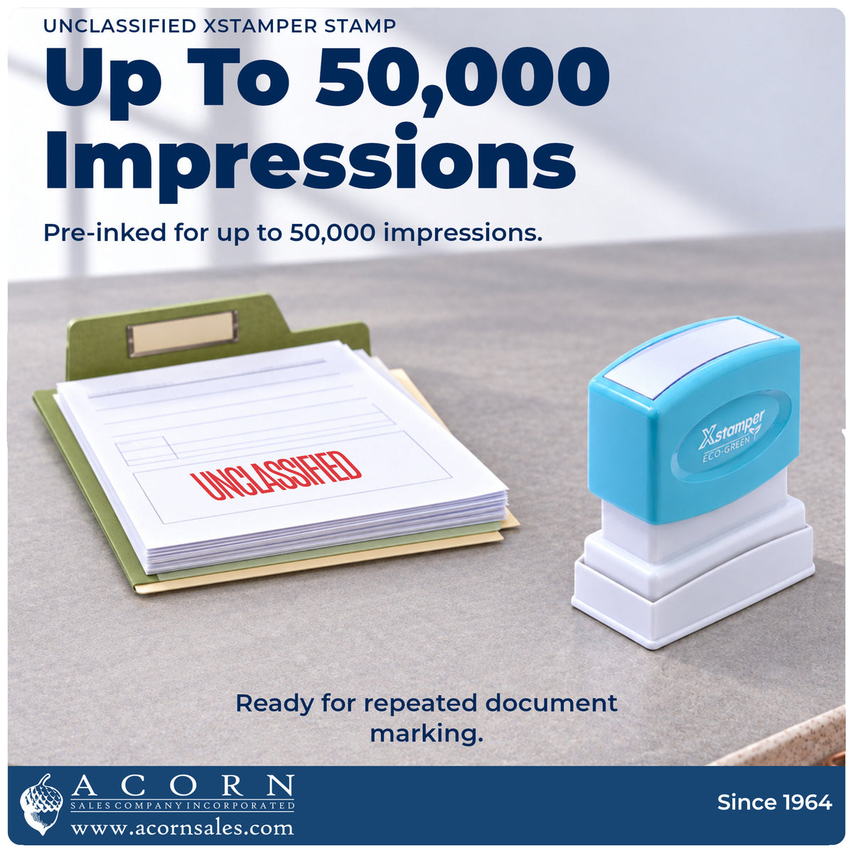 Re-inkable pre-inked build of the Unclassified Document Stamp shown in detail