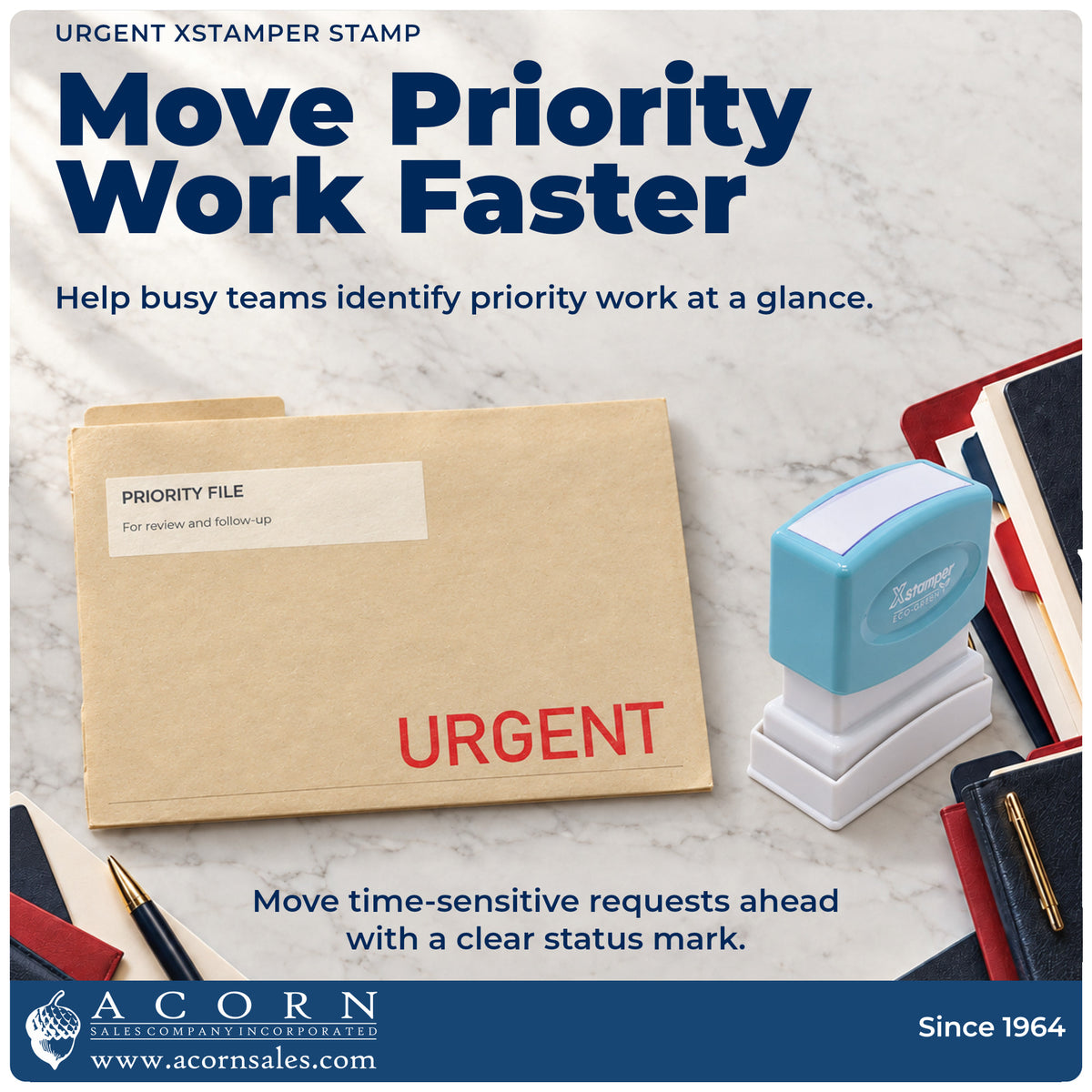 Office workflow showing where the "Urgent" stamp marks documents