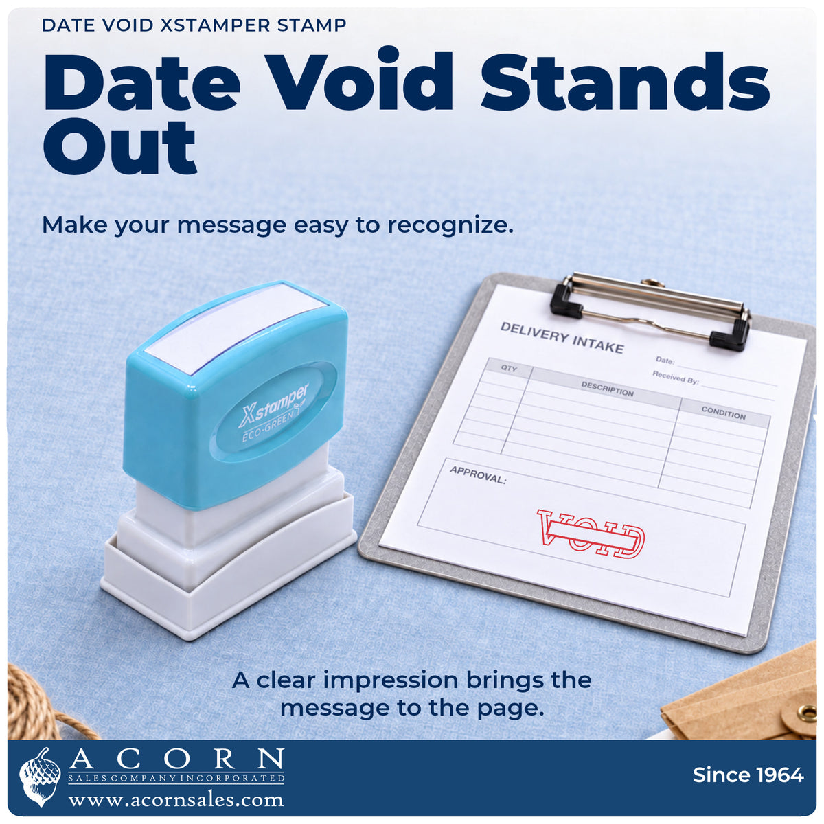 "Date void" imprint on office paperwork beside the Date Void Text Stamp