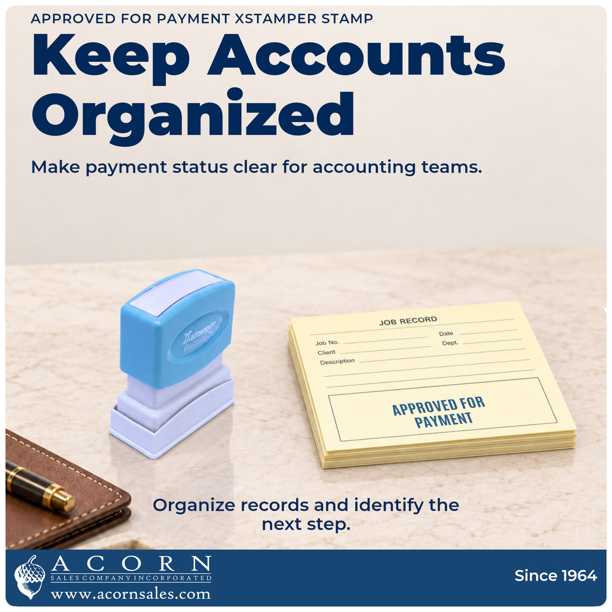 Office workflow showing where the "Approved for payment" stamp marks documents