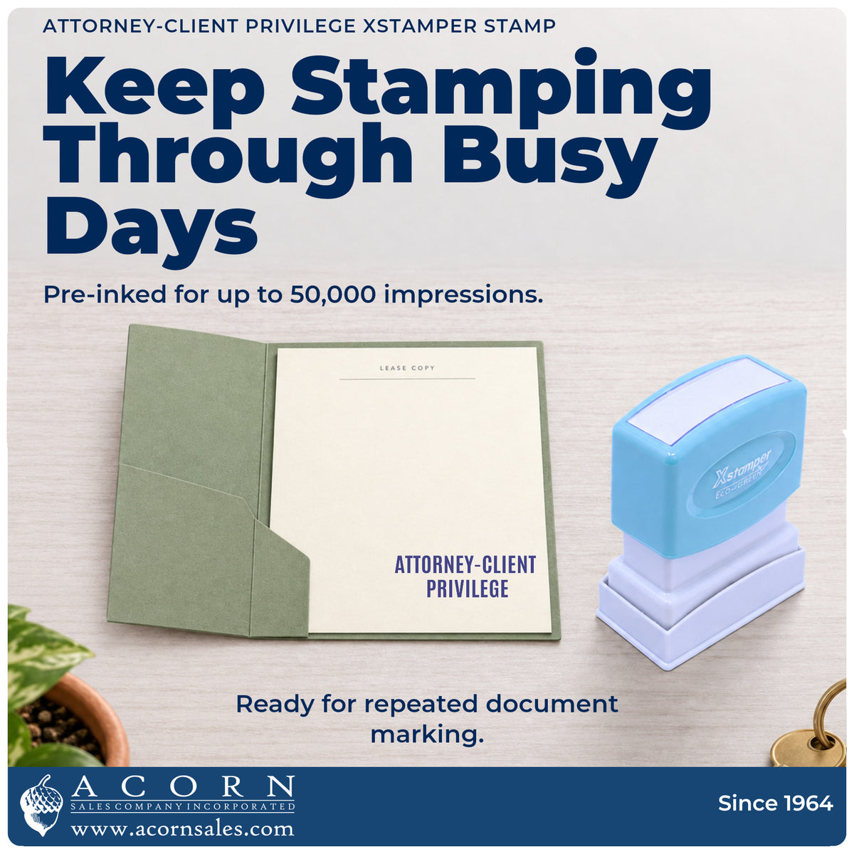Re-inkable pre-inked build of the Attorney-Client Privilege Stamp shown in detail