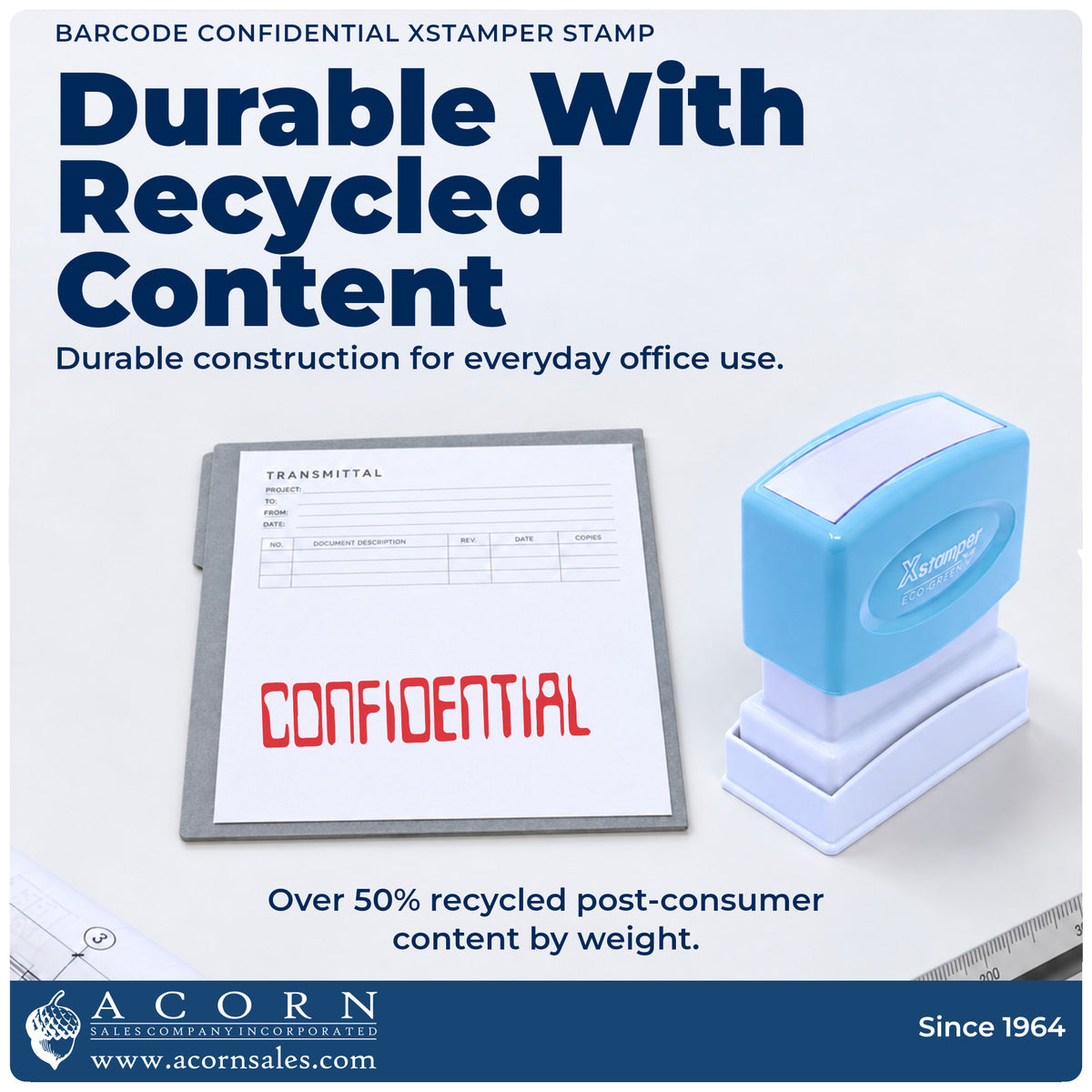 Features of the Confidential Document Stamp – Barcode Style Pre-Inked Xstamper: pre-inked Xstamper 1604, 1-5/8 x 1/2 in im...