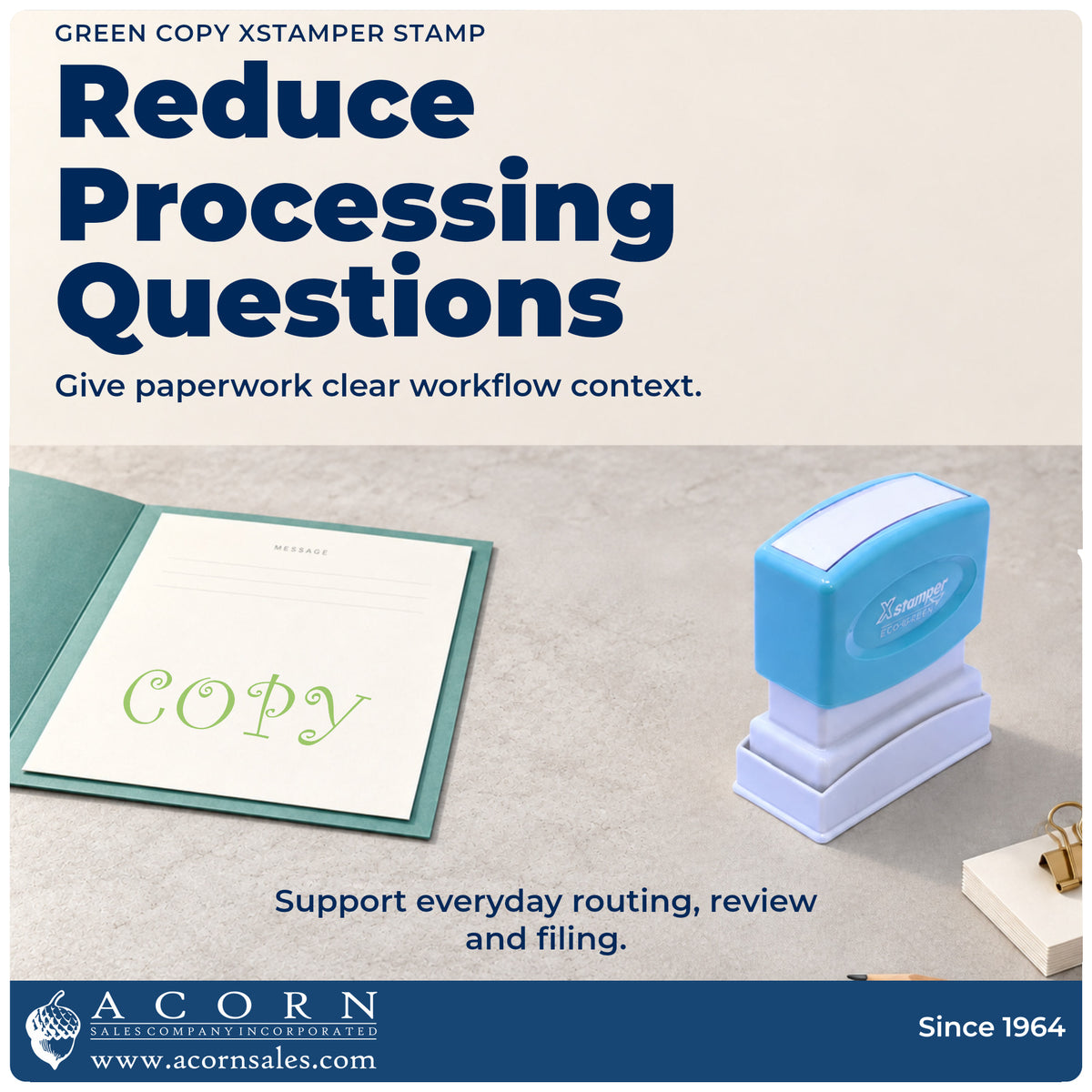 Office workflow showing where the "Copy" stamp marks documents