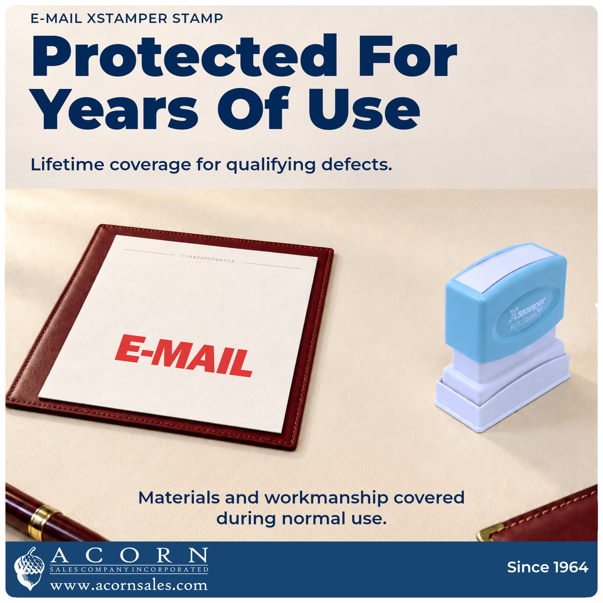 Lifetime guarantee graphic shown with the E-Mail Office Stamp from Acorn Sales