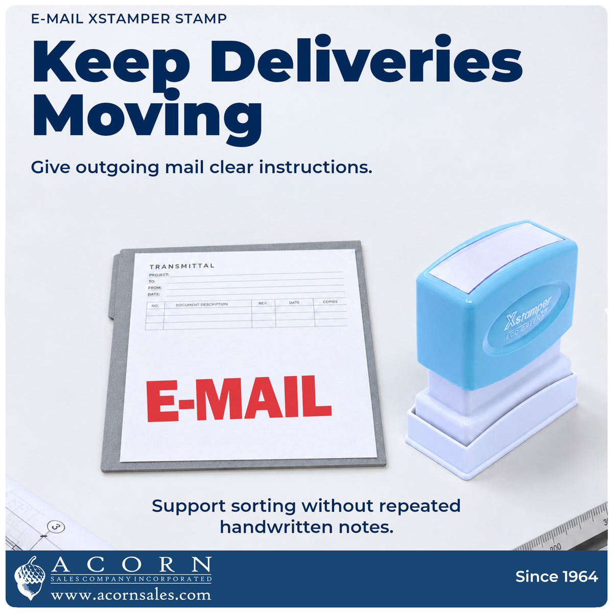 Office workflow showing where the "E-mail" stamp marks documents