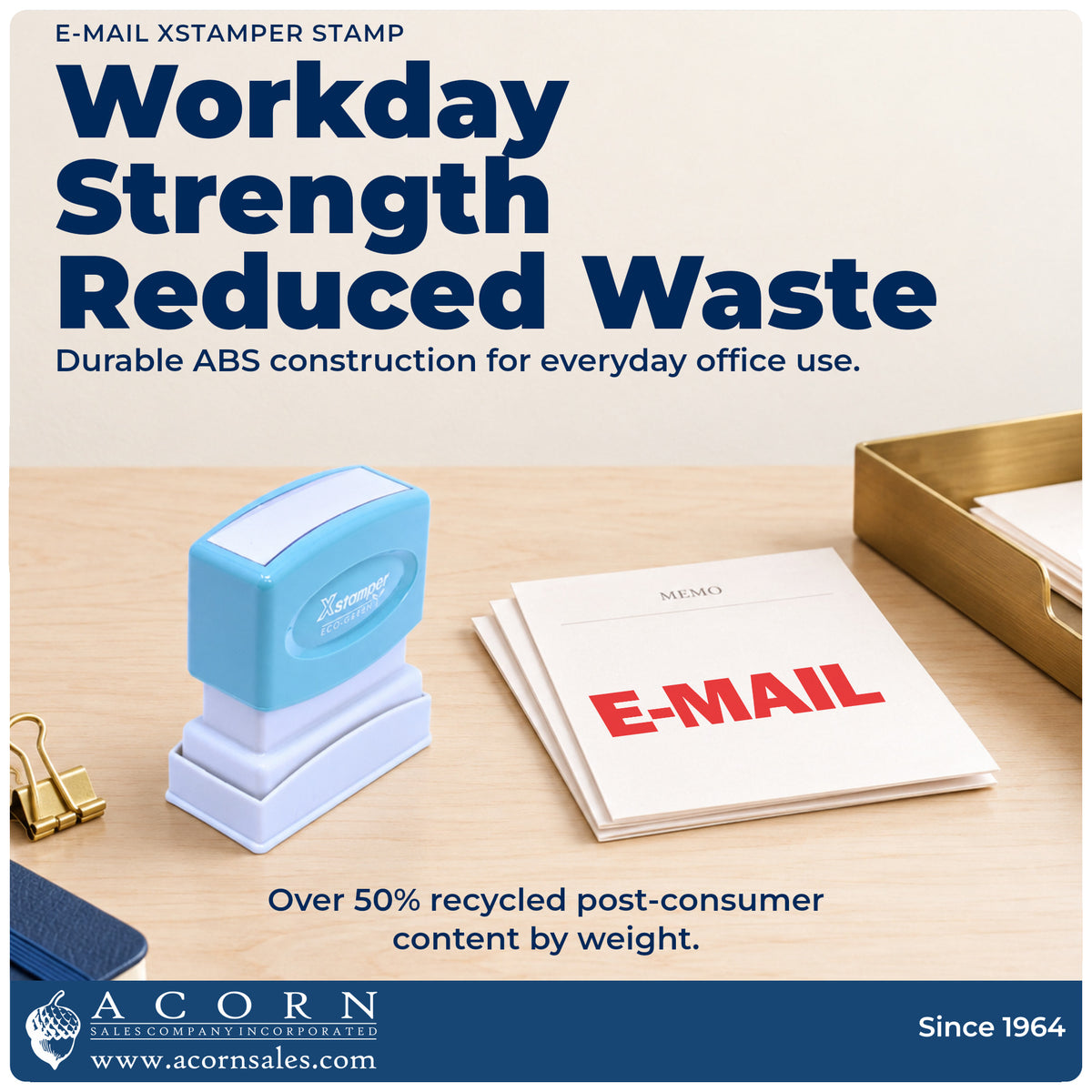 Features of the E-Mail Office Stamp: pre-inked Xstamper 1651, 1-5/8 x 1/2 in imprint