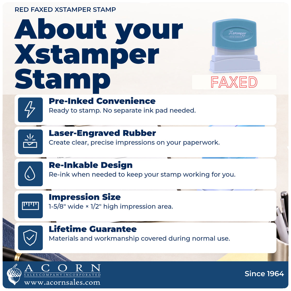 About your Faxed Stamp For Fax Paperwork – Red Pre-Inked Xstamper: Xstamper 1346 pre-inked stock stamp facts