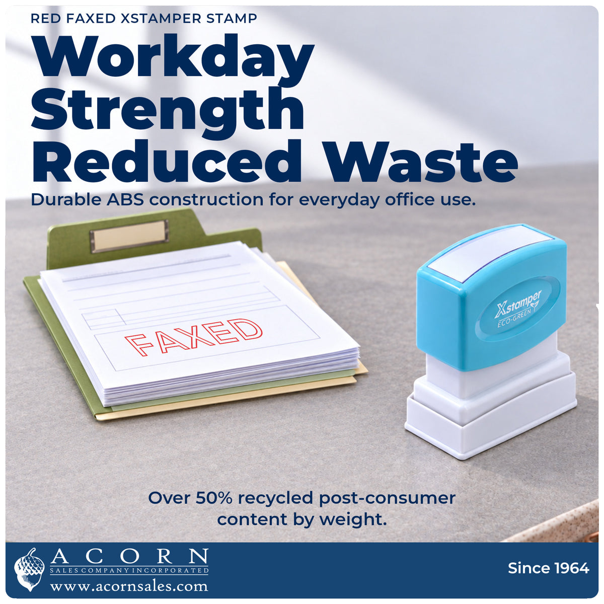 Features of the Faxed Stamp For Fax Paperwork – Red Pre-Inked Xstamper: pre-inked Xstamper 1346, 1-5/8 x 1/2 in imprint