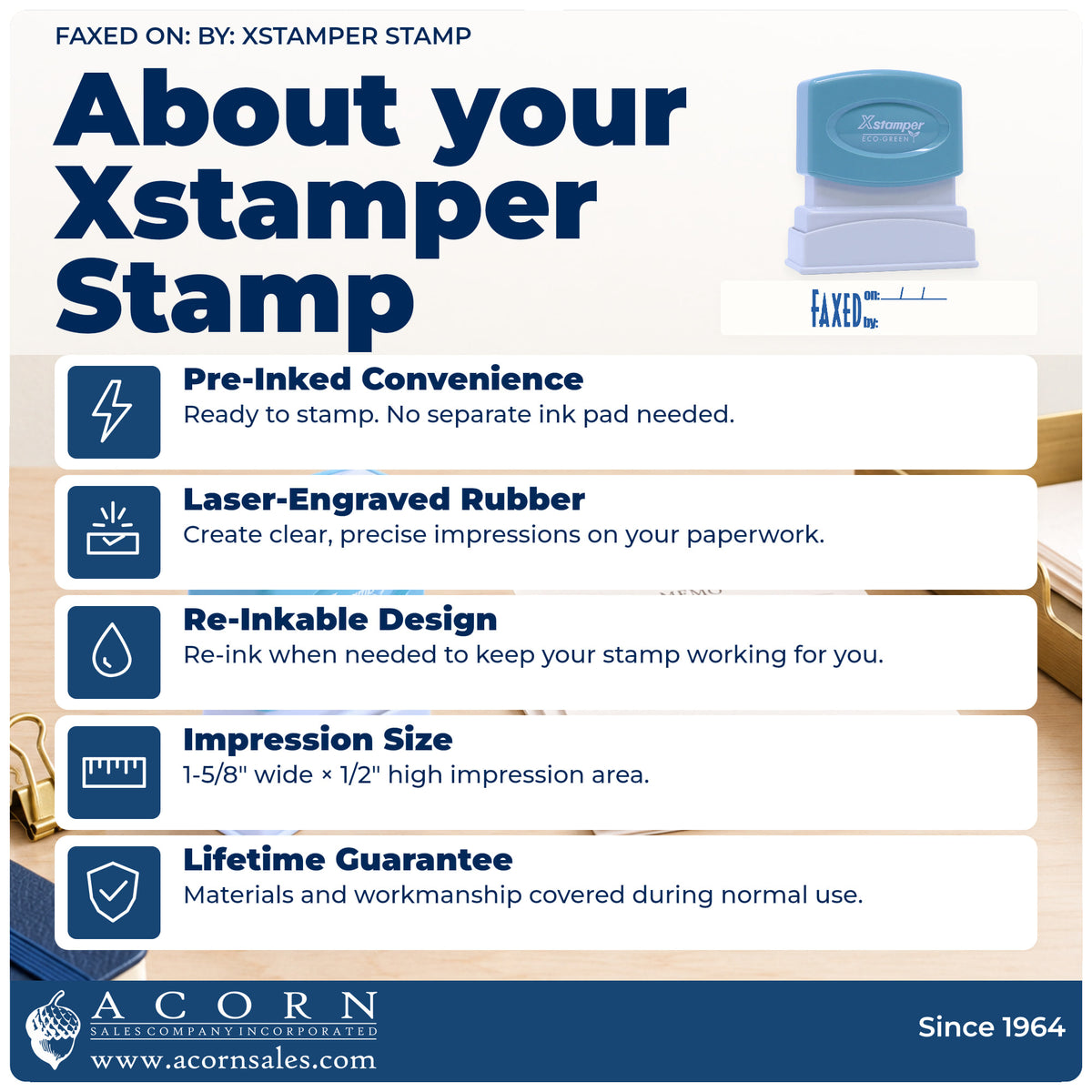 About your Xstamper Faxed On: By: Stamp: Xstamper 1820 pre-inked stock stamp facts