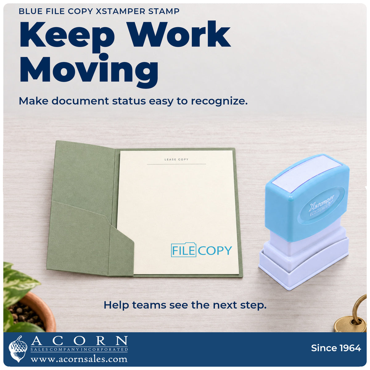Office workflow showing where the "File copy" stamp marks documents