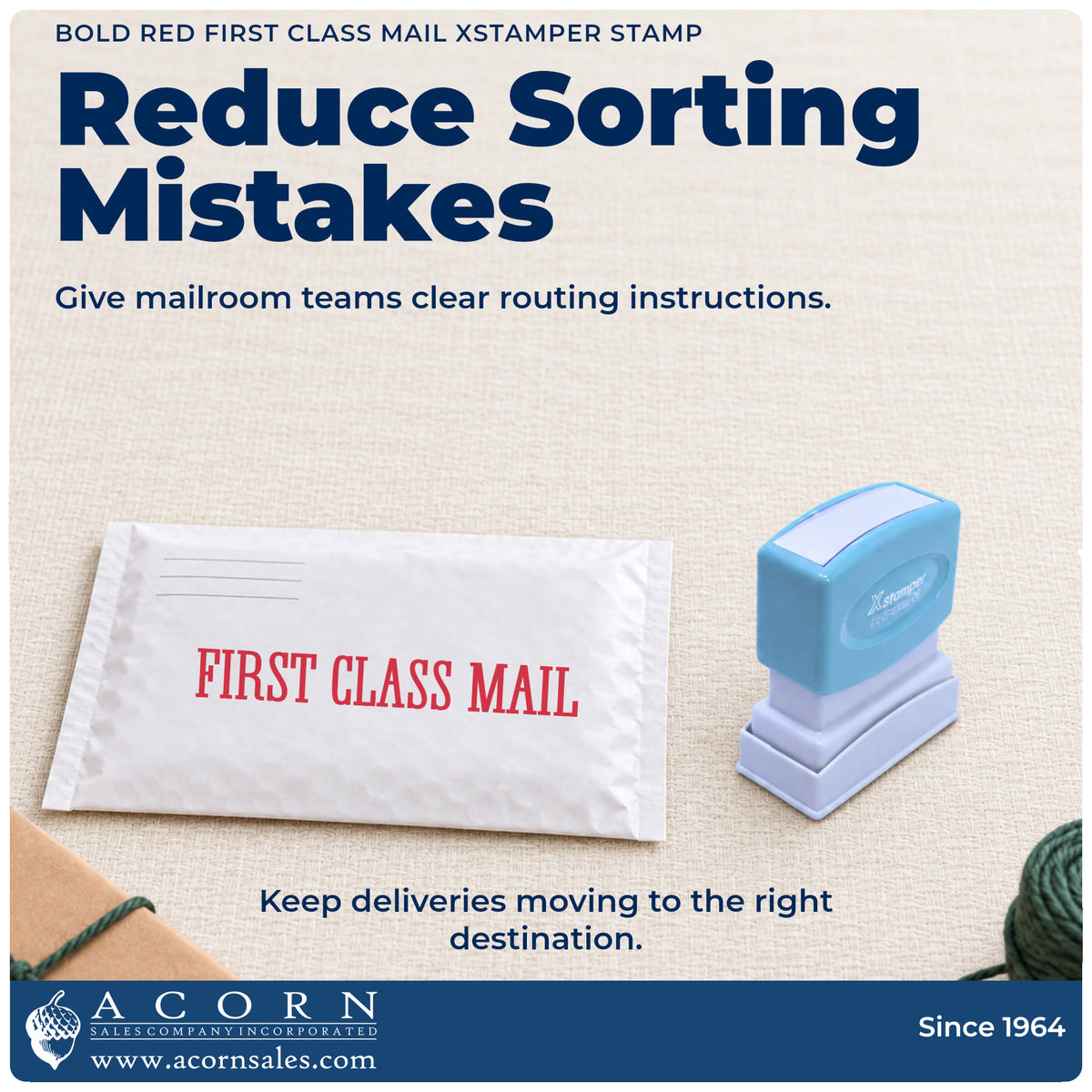 Office workflow showing where the "First class mail" stamp marks documents