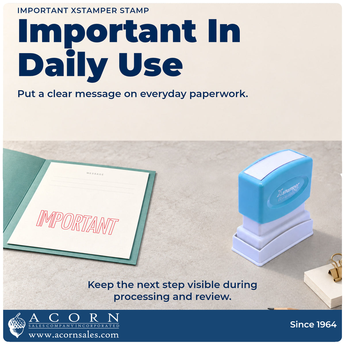 Important Stamp being pressed to leave an imprint reading "Important"