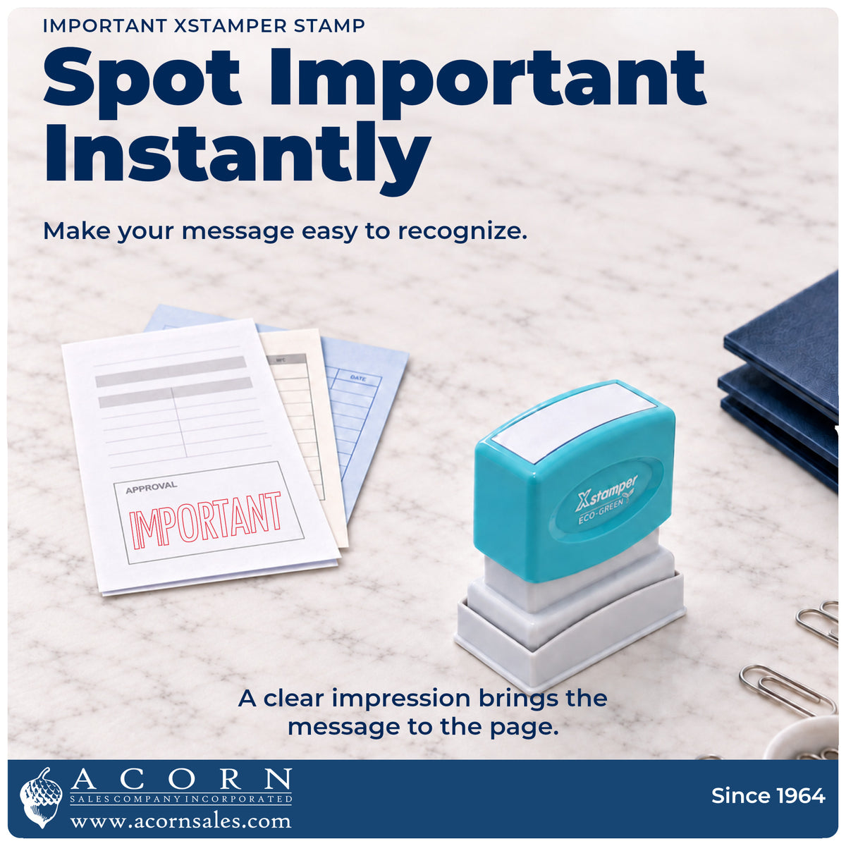 "Important" imprint on office paperwork beside the Important Stamp