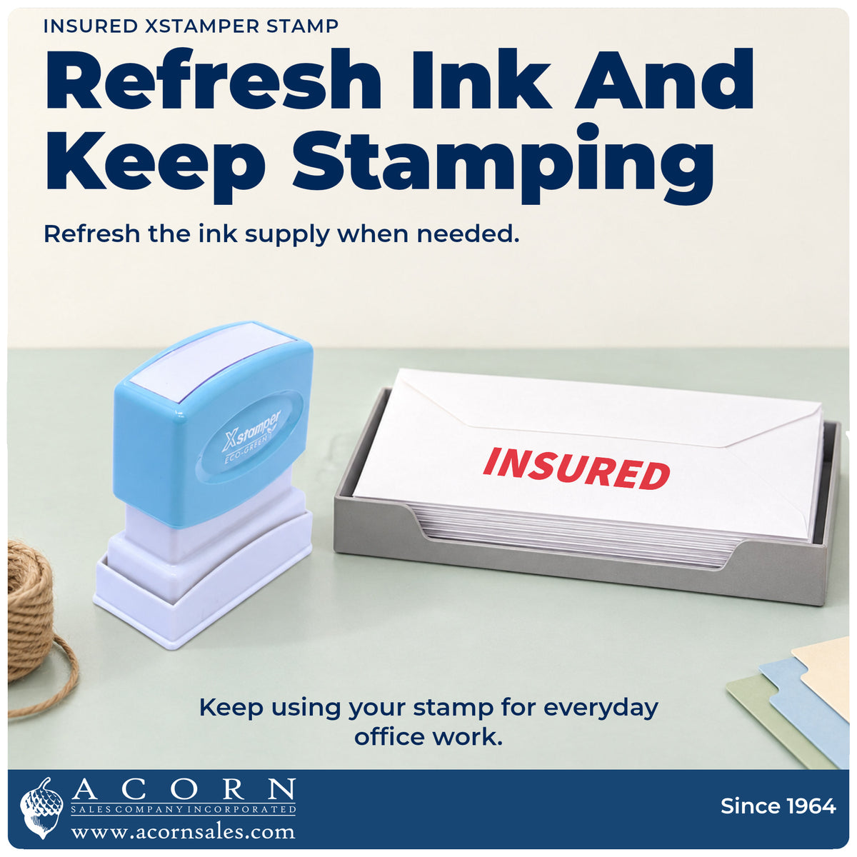 Re-inkable pre-inked build of the Insured Stamp For Mail Processing shown in detail