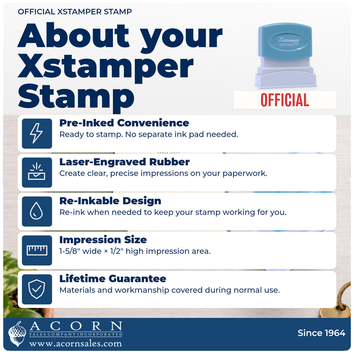 About your Xstamper Official Stamp: Xstamper 1072 pre-inked stock stamp facts