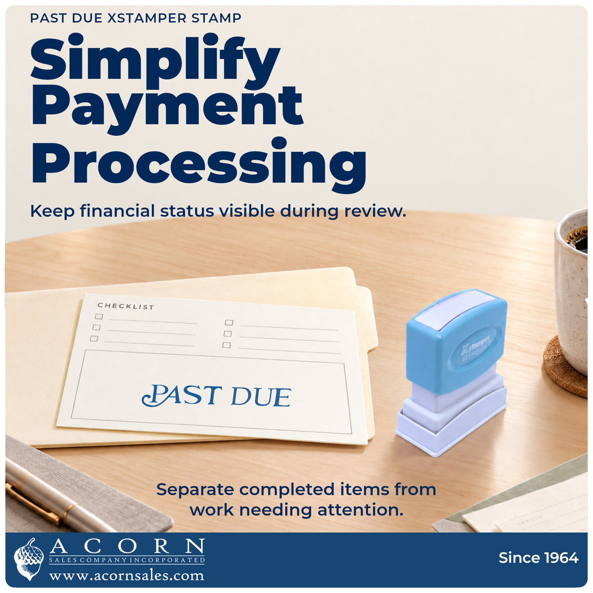 Office workflow showing where the "Past due" stamp marks documents