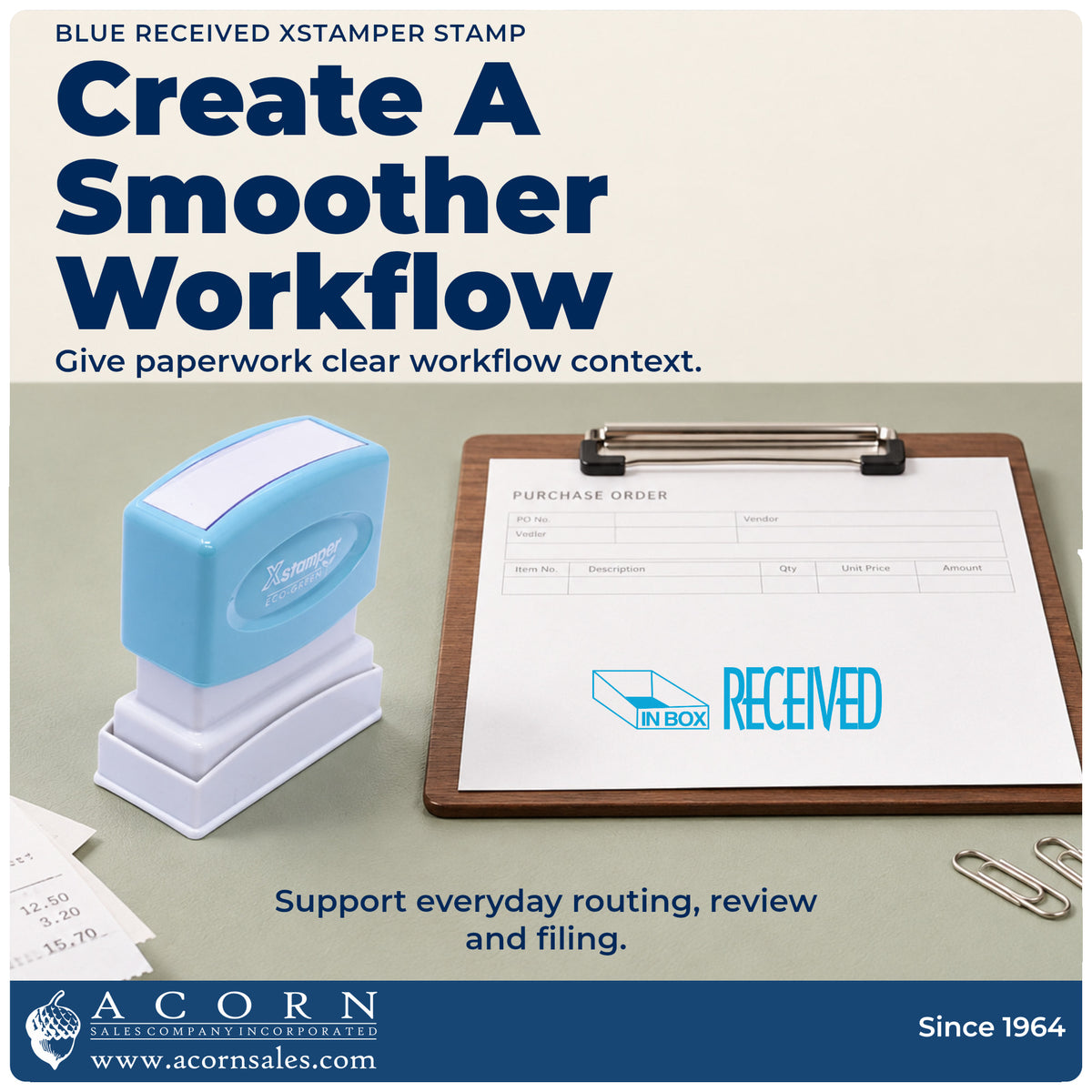Office workflow showing where the "Received" stamp marks documents