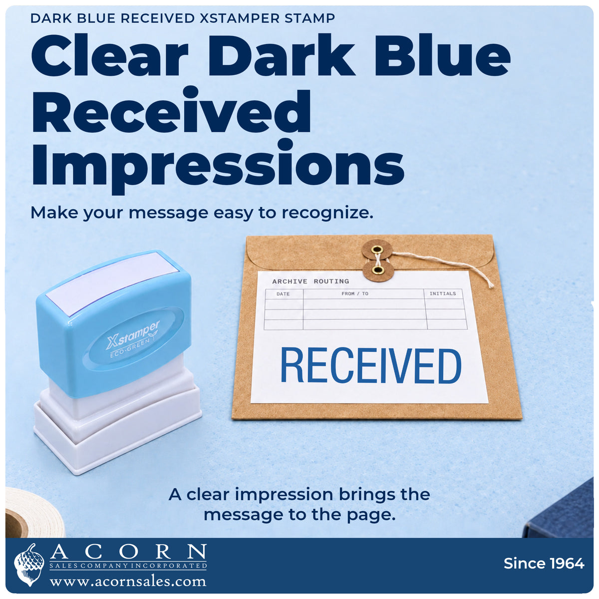 "Received" imprint on office paperwork beside the Dark Blue Received Document Stamp