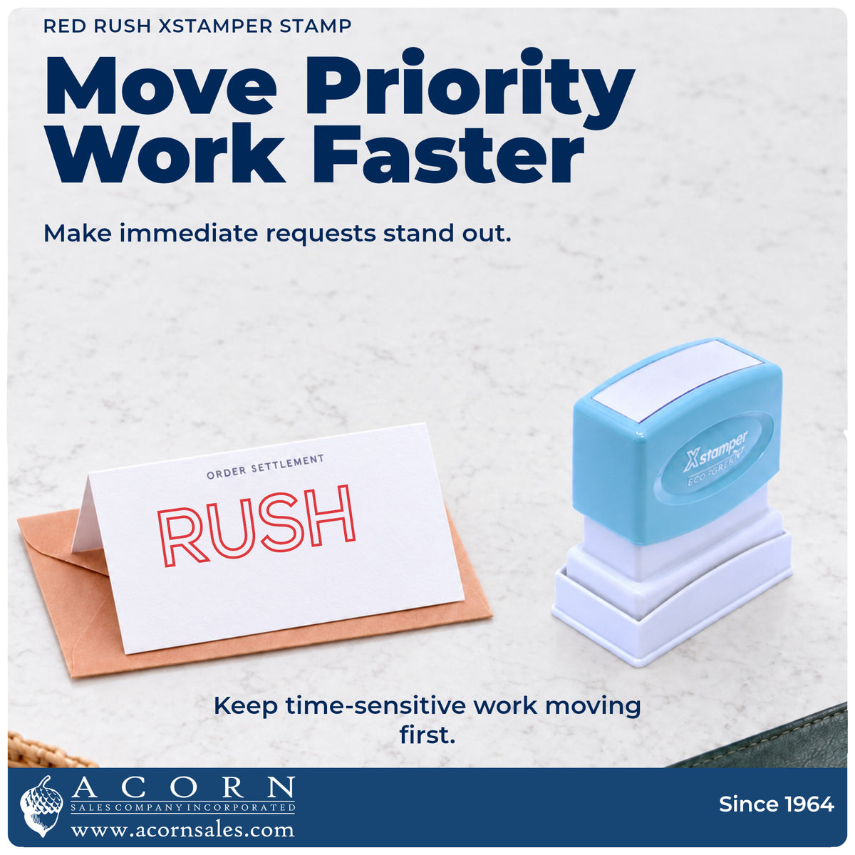 Office workflow showing where the "Rush" stamp marks documents