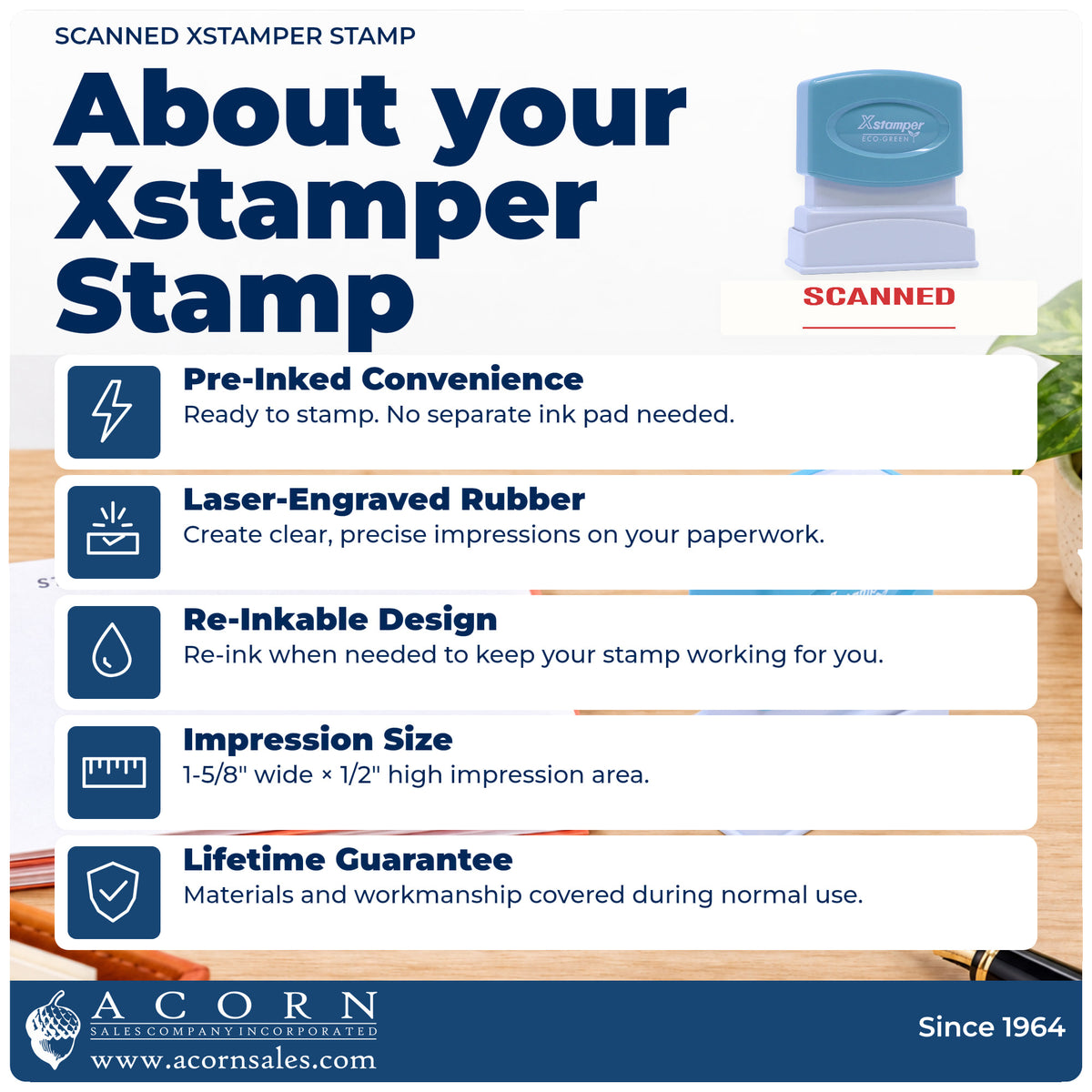 About your Xstamper Scanned Stamp: Xstamper 1829 pre-inked stock stamp facts