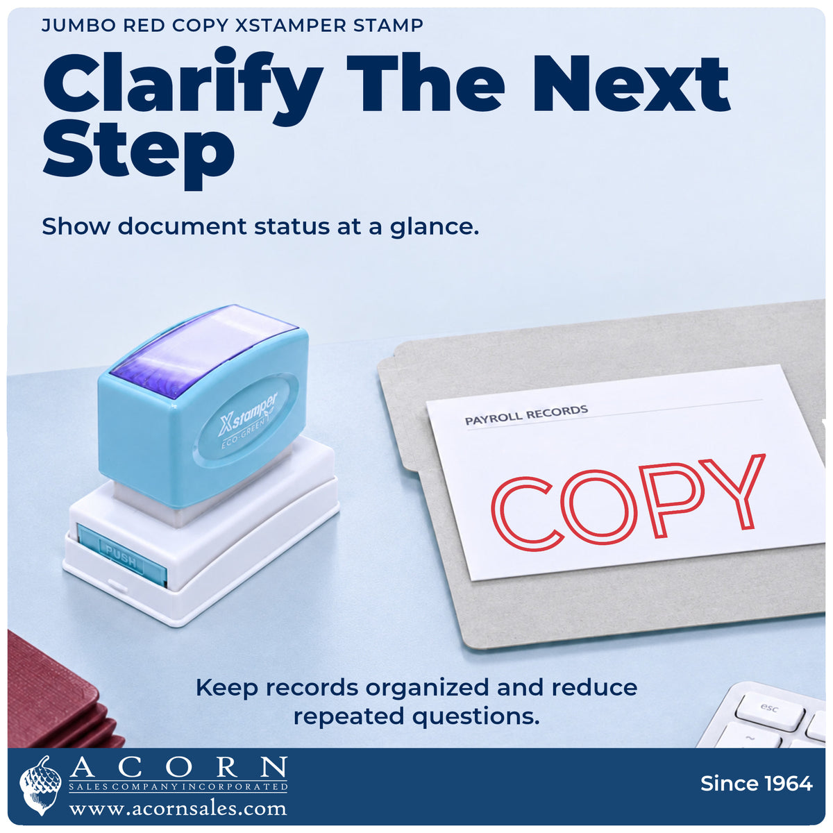 Office workflow showing where the "Copy" stamp marks documents