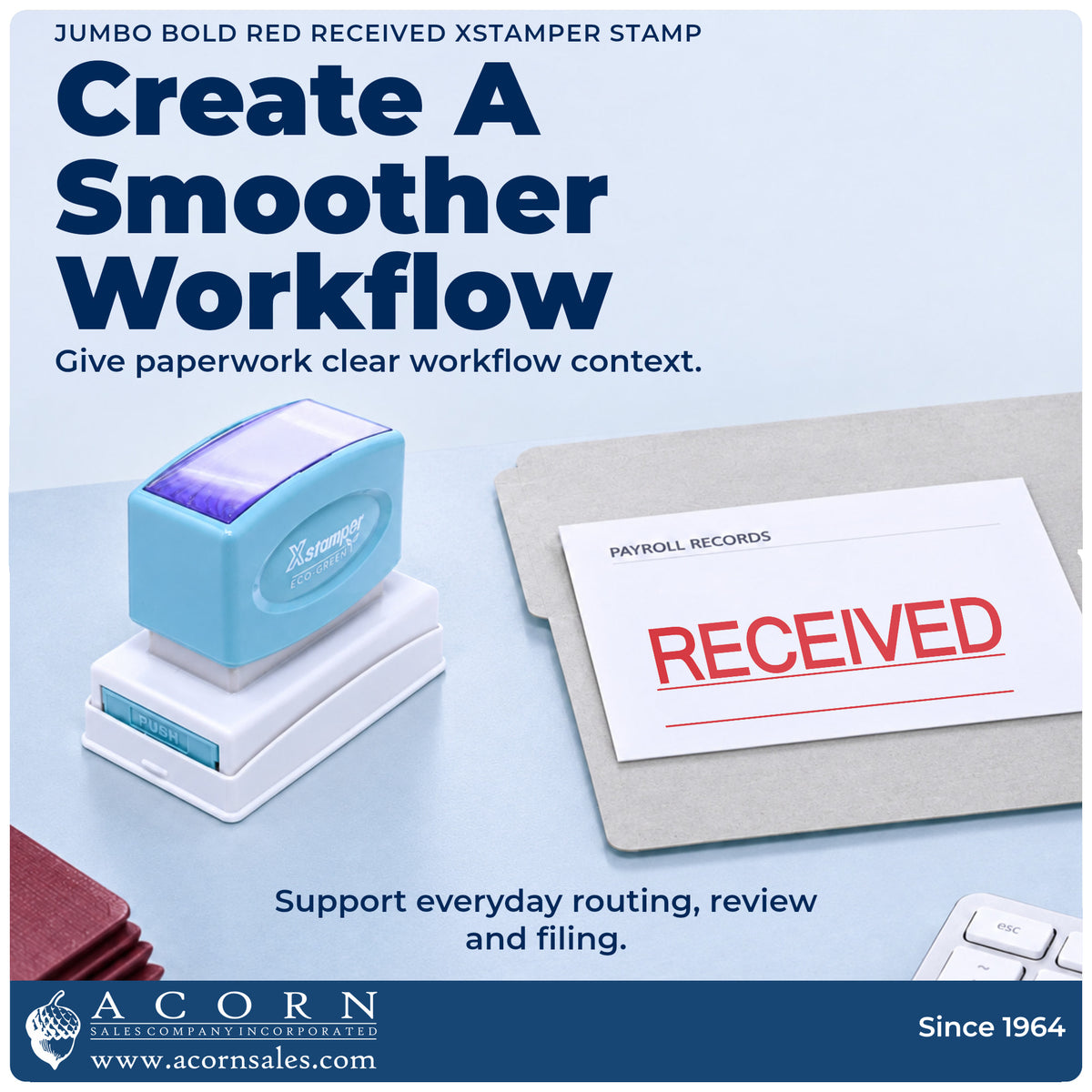 Office workflow showing where the "Received" stamp marks documents