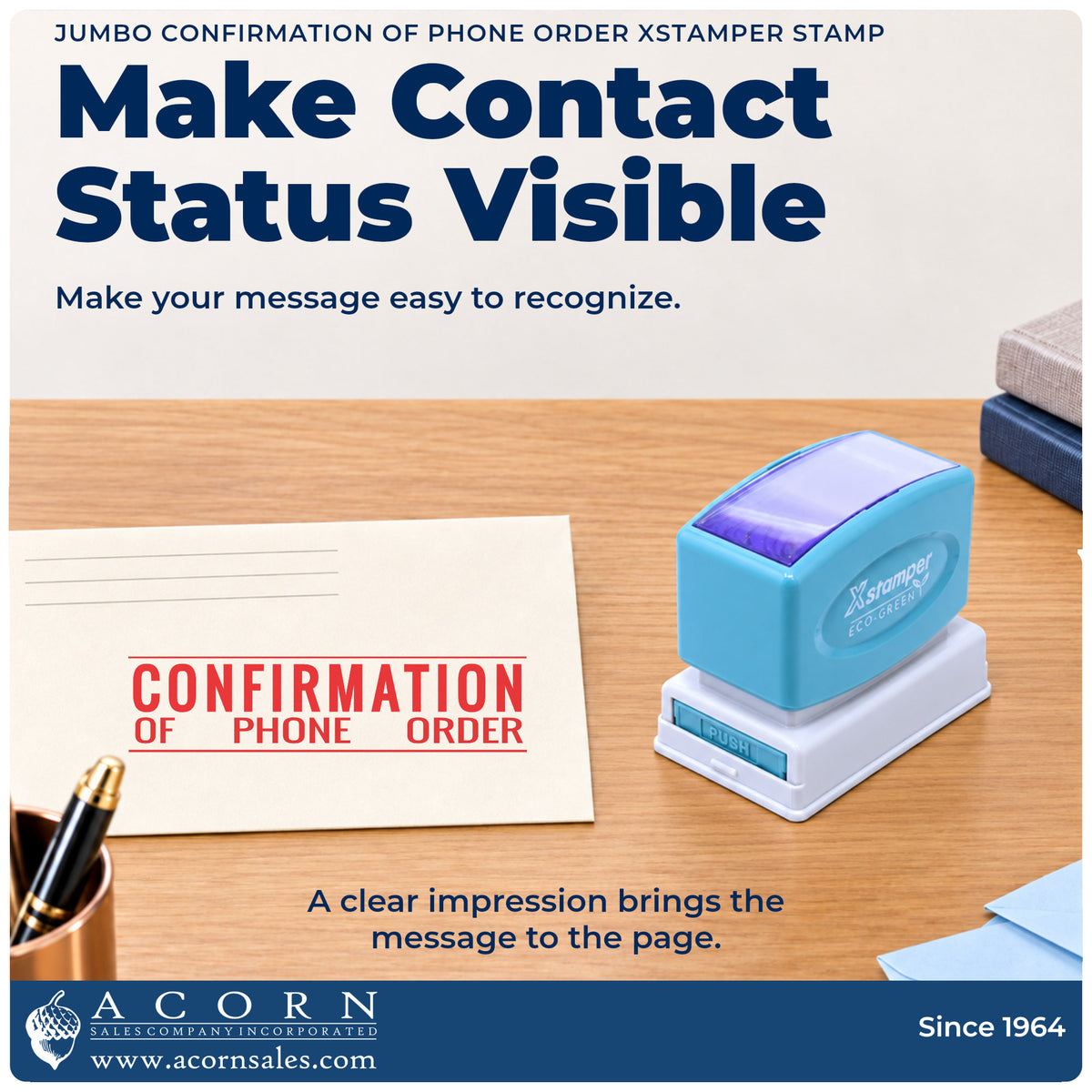 "Confirmation of phone order" imprint on office paperwork beside the Confirmation Of Phone Order Document Stamp – Jumbo Pr...