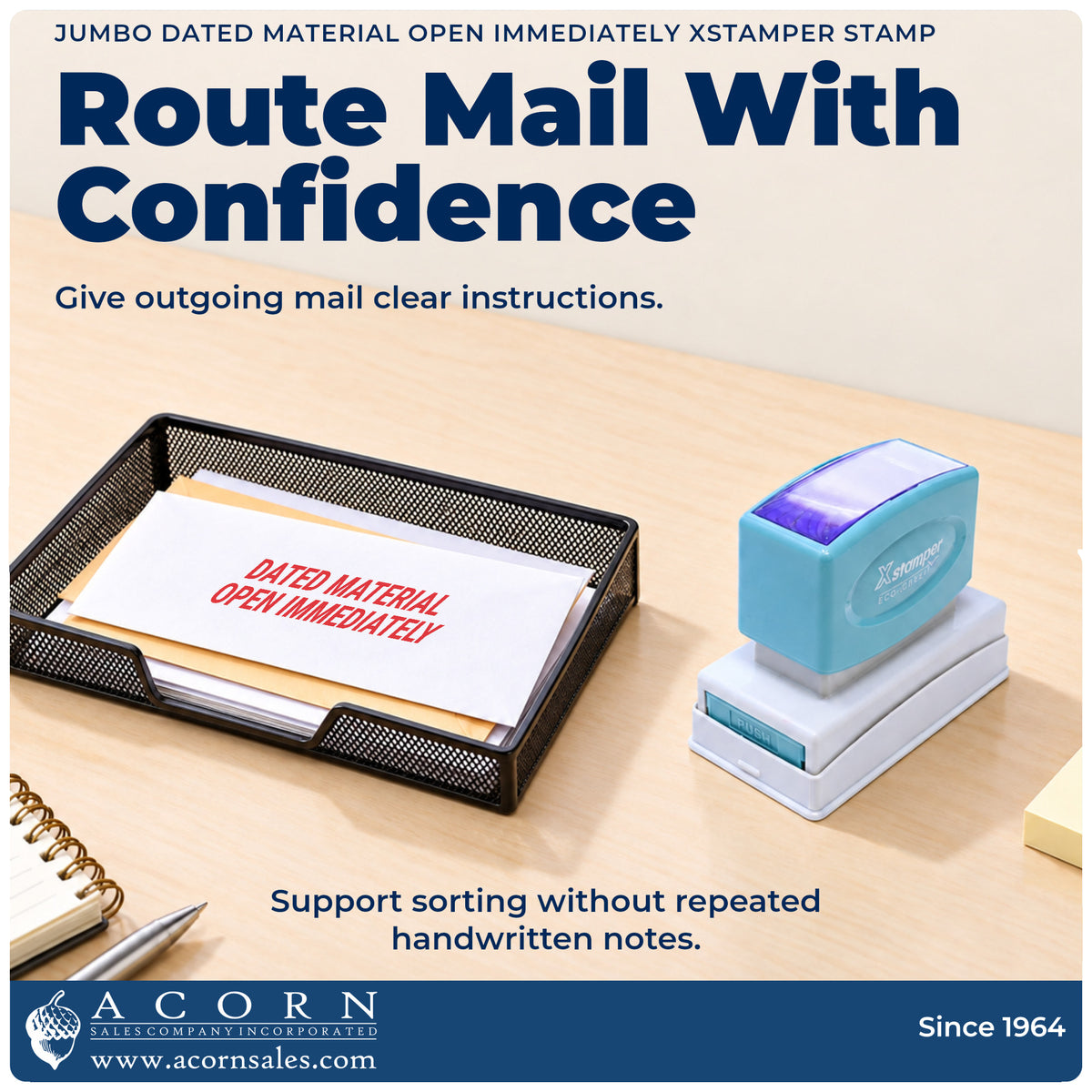 Office workflow showing where the "Dated material open immediately" stamp marks documents
