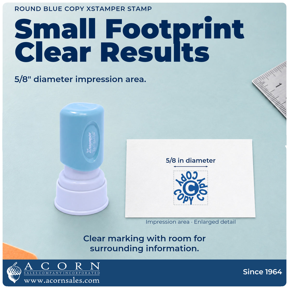 Impression size guide: the "Copy" imprint measures 5/8 in diameter