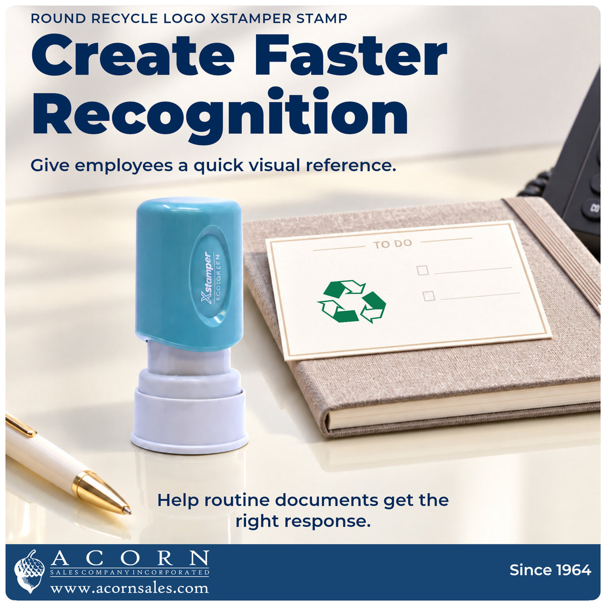 Office workflow showing where the "Recycle logo" stamp marks documents