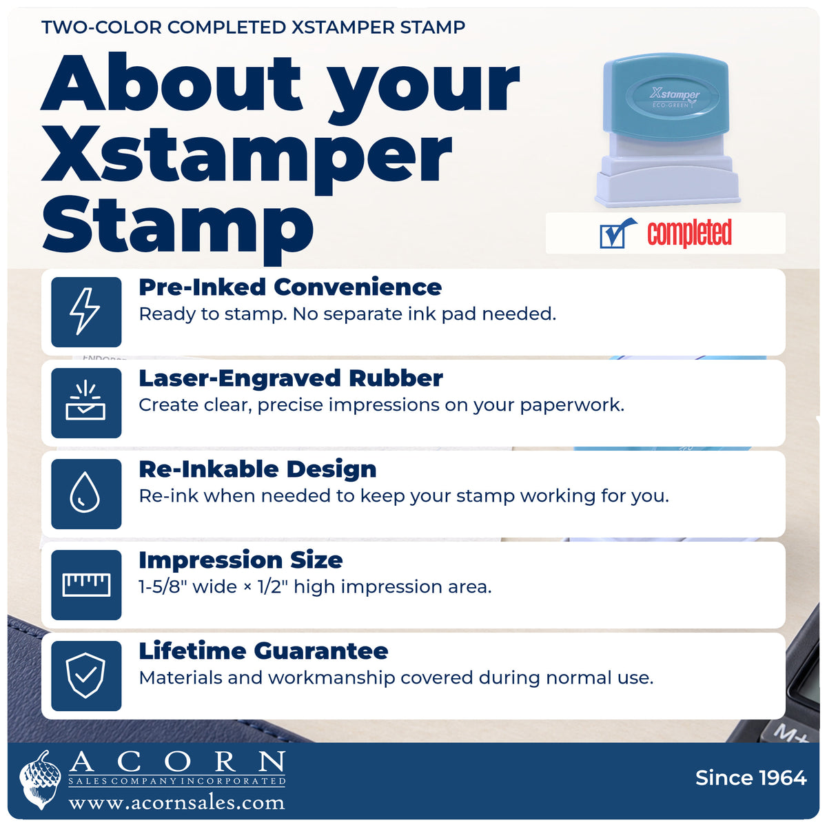 About your Xstamper Completed Stamp: Xstamper 2026 pre-inked stock stamp facts