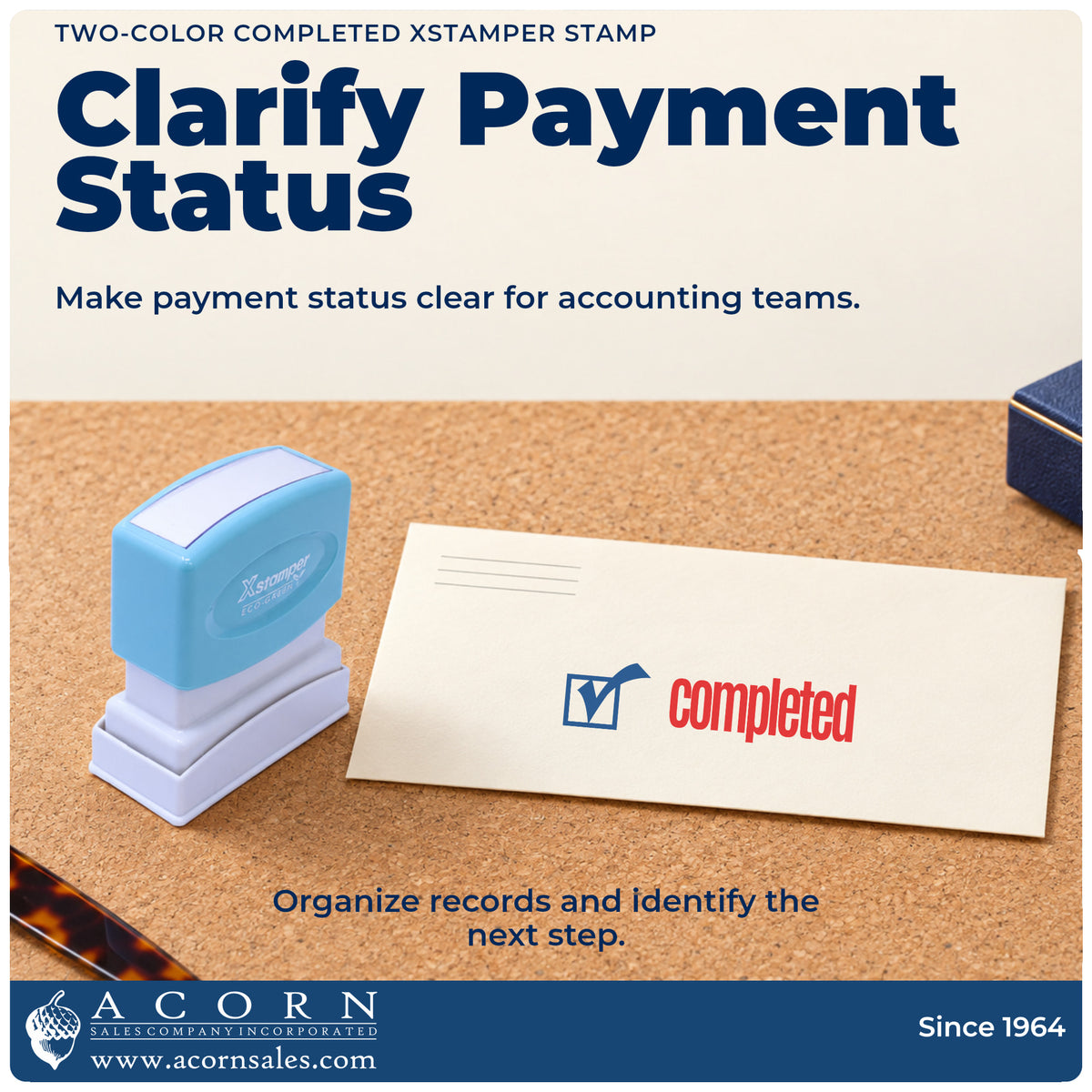 Office workflow showing where the "Completed" stamp marks documents
