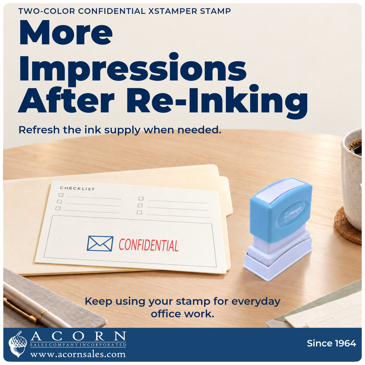 Re-inkable pre-inked build of the Two-Color Confidential Stamp shown in detail