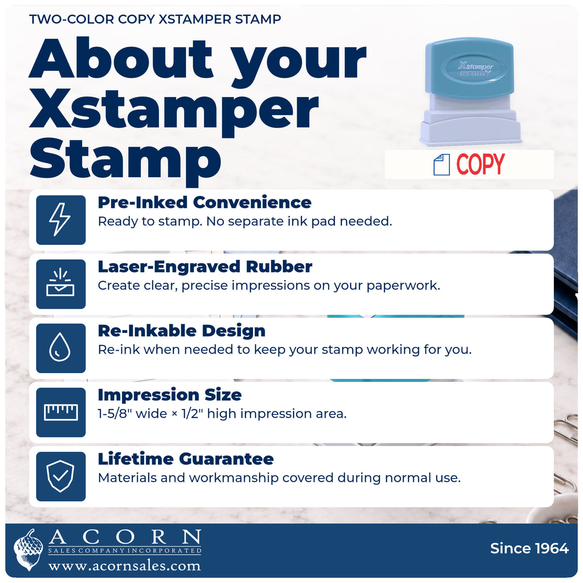 About your Copy Stamp: Xstamper 2022 pre-inked stock stamp facts