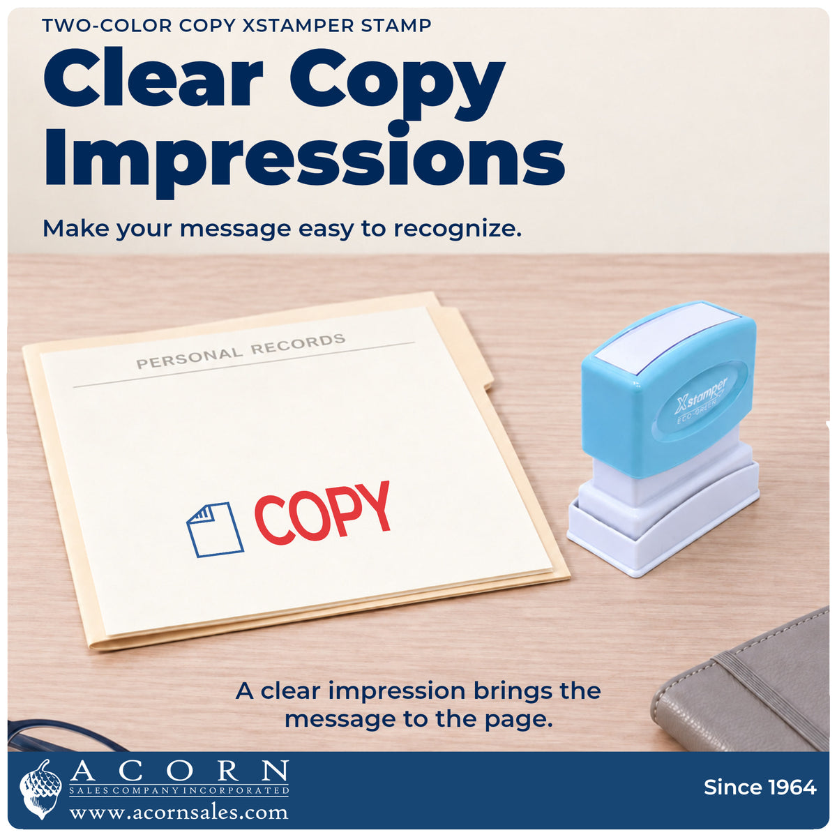 "Copy" imprint on office paperwork beside the Copy Stamp