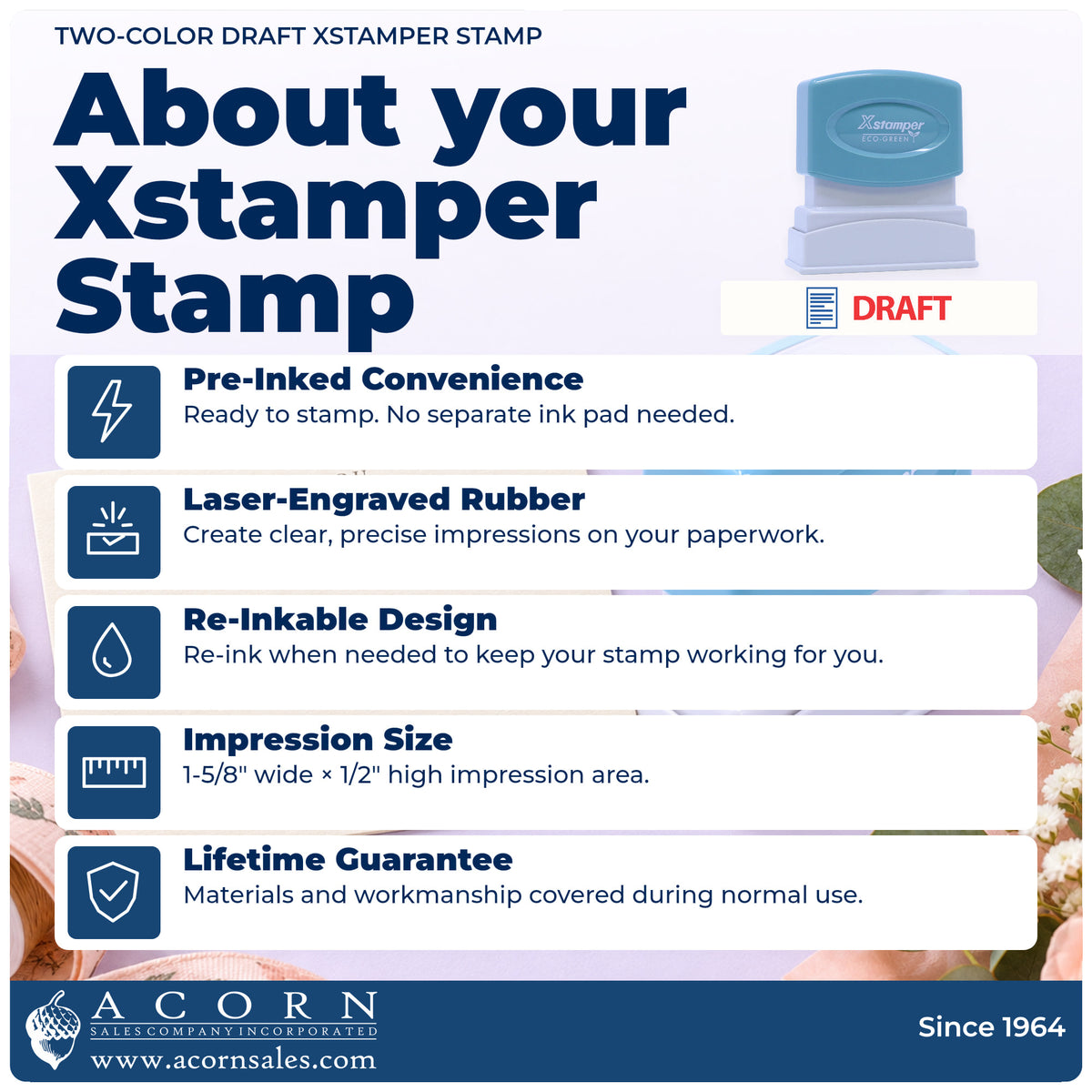 About your Xstamper Draft Stamp: Xstamper 2031 pre-inked stock stamp facts