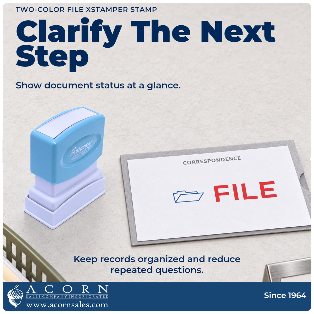 Office workflow showing where the "File" stamp marks documents