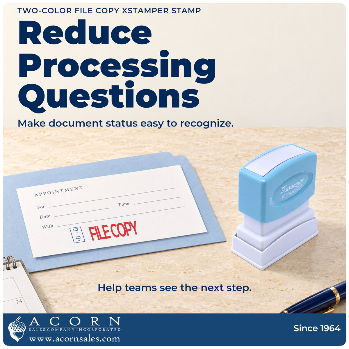 Office workflow showing where the "File copy" stamp marks documents