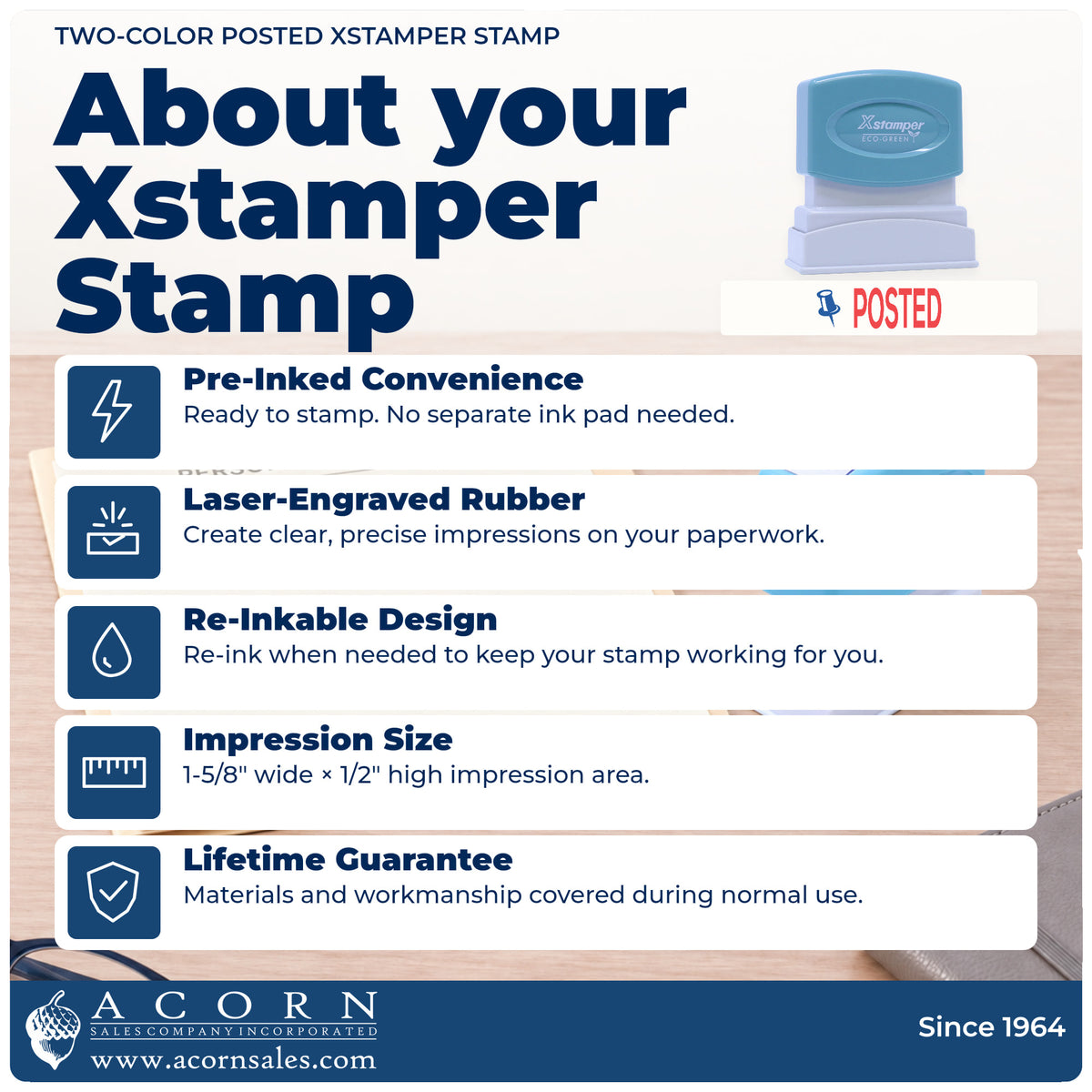 About your Posted Stamp: Xstamper 2038 pre-inked stock stamp facts