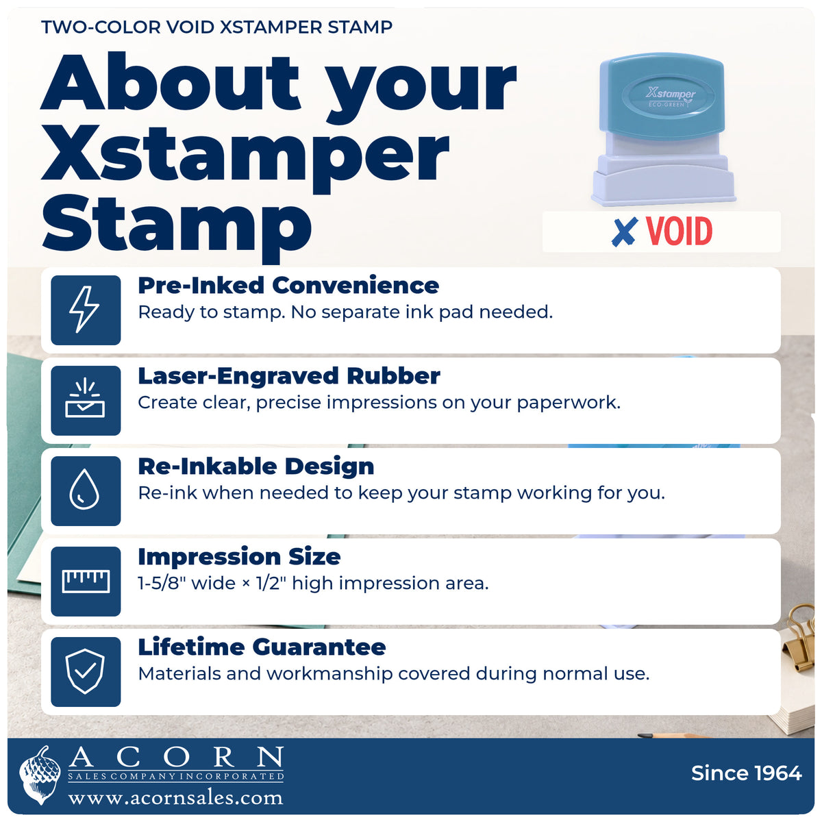 About your Xstamper Void Check Stamp: Xstamper 2037 pre-inked stock stamp facts