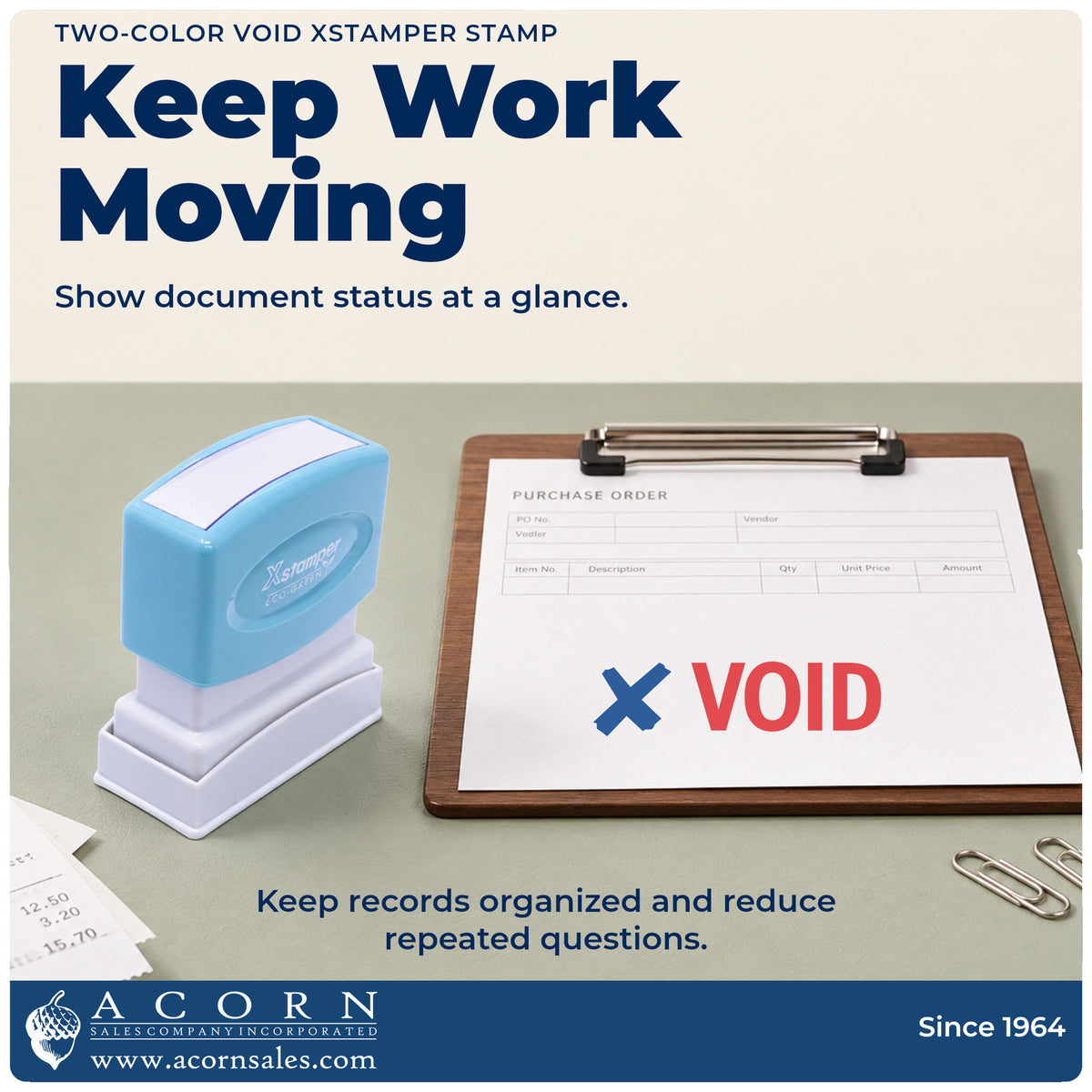 Office workflow showing where the "Void" stamp marks documents